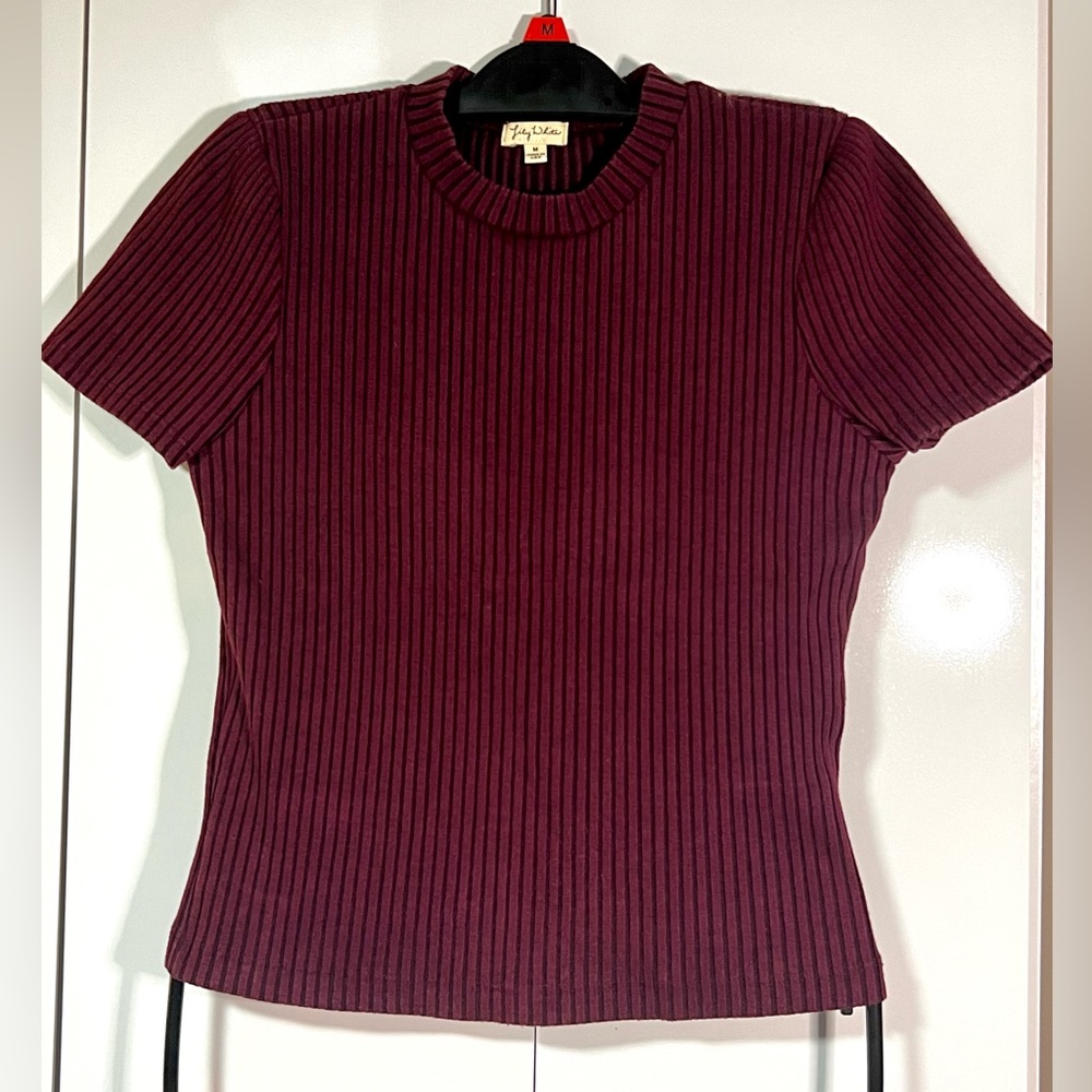 Wine Color Fitted Slightly Cropped Tee